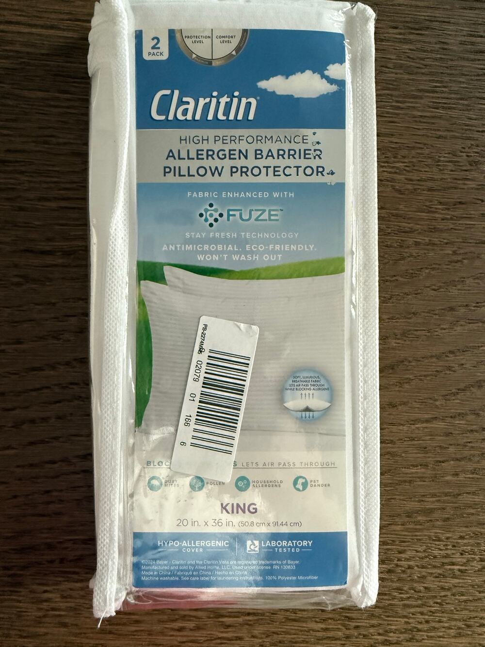 Claritin High Performance Allergen Barrier Pillow Protectors king size 20''x36''